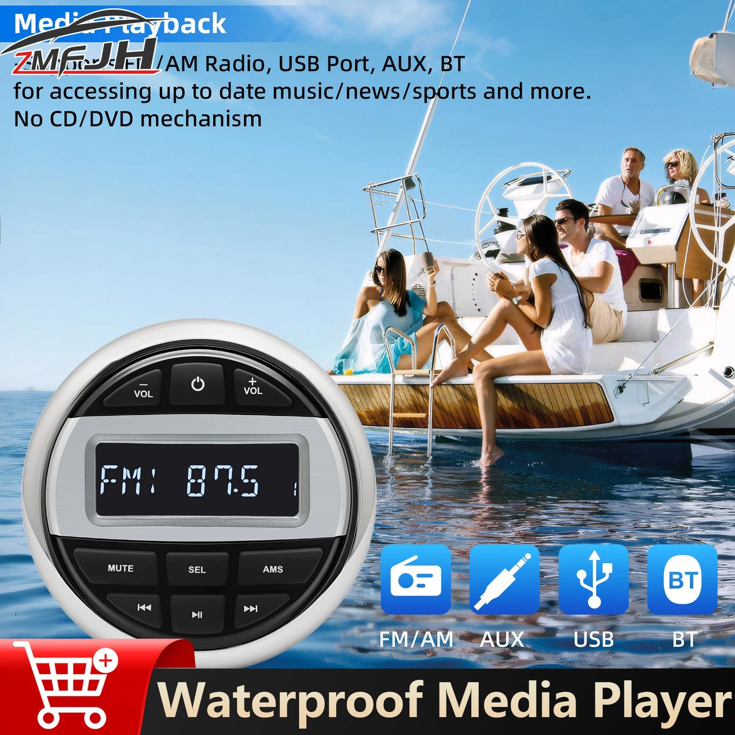 Digital Marine Media Player Boat Stereo Bluetooth-compatible MP3 Radio Waterproof FM AM Radio Receiver For Yacht UTV ATV