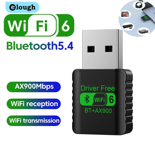 WiFi 6 AX900 Bluetooth 5.4 WiFi USB Adapter Wireless Network Card 2.4G&5GHz Wi-Fi Antenna For PC Driver Free USB WiFi Receiver