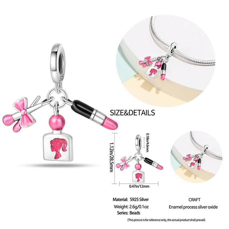 New 925 sterling silver bow star love pink series charm beads suitable for 3mm original bracelet DIY fashion jewelry gift
