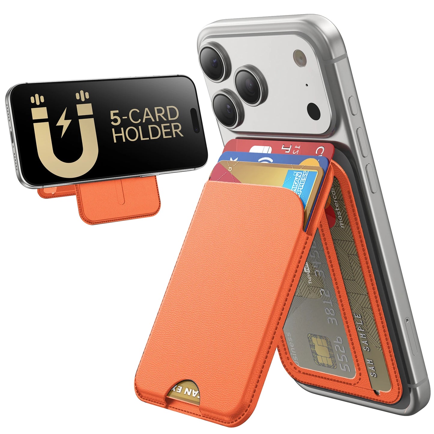 MagSafe Wallet, 5 Card Holder, Slim Leather Magnetic Wallet for iPhone 17/16/15/14/13/12 Pro Max Plus Air Series, 1 Card Slots &