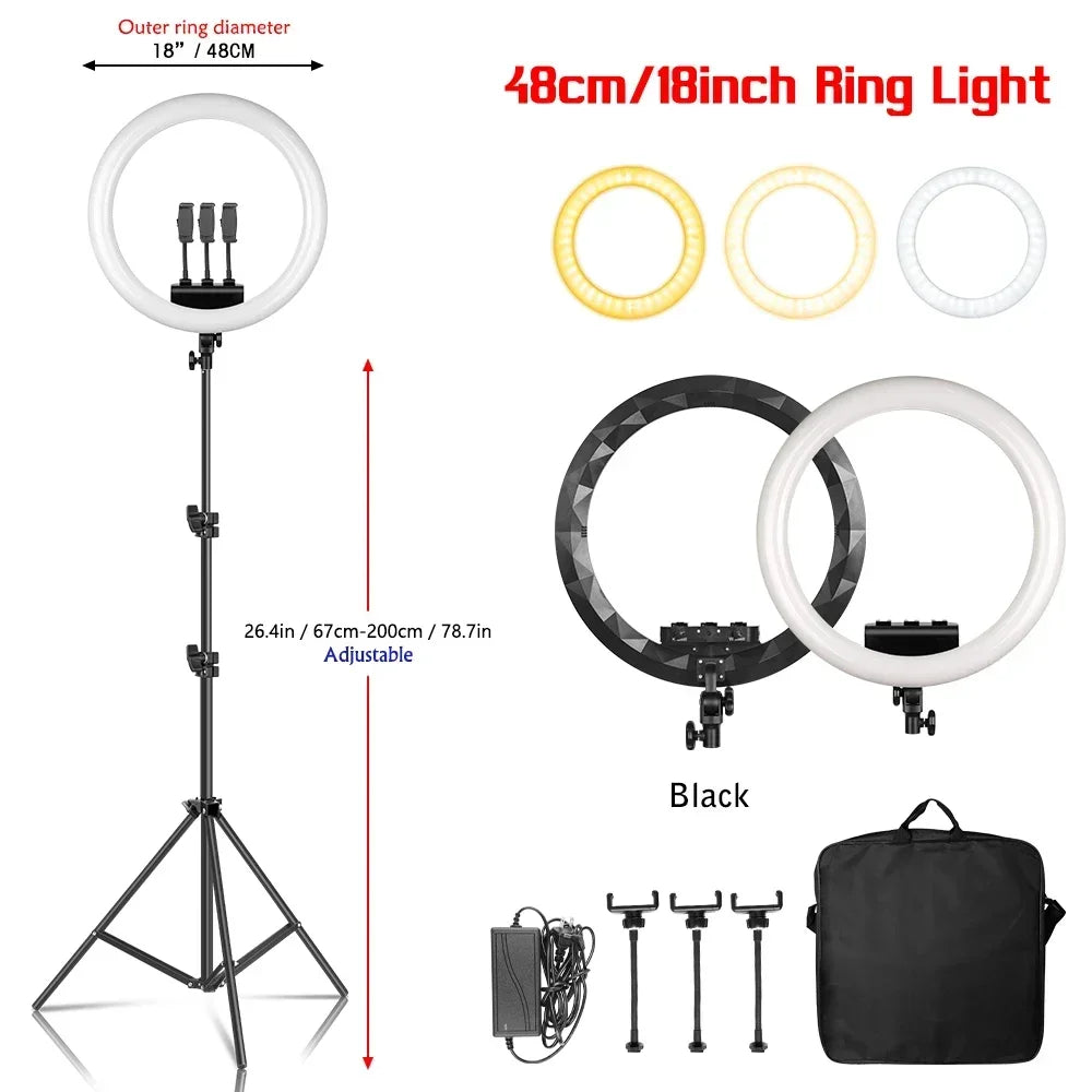 SH 18 Inch Knob Ring Light LED Selfie Video Lamp With Tripod Stand Phone Clip For YouTube Live Lighting Photo Photography Studio