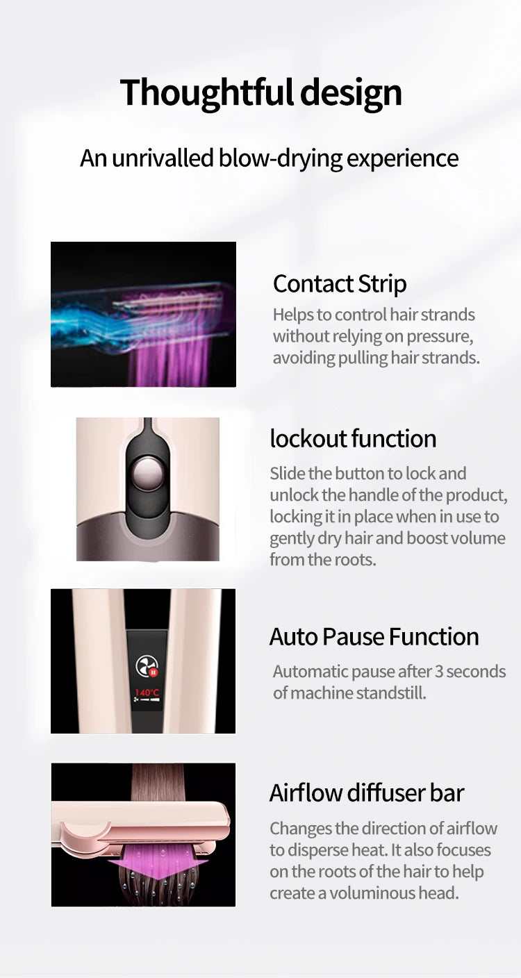 2-in-1 Hair Dryer and Flat Iron Dual Heat Negative Ion Hair Styler for Quick Drying and Straightening Travel Friendly Home Use