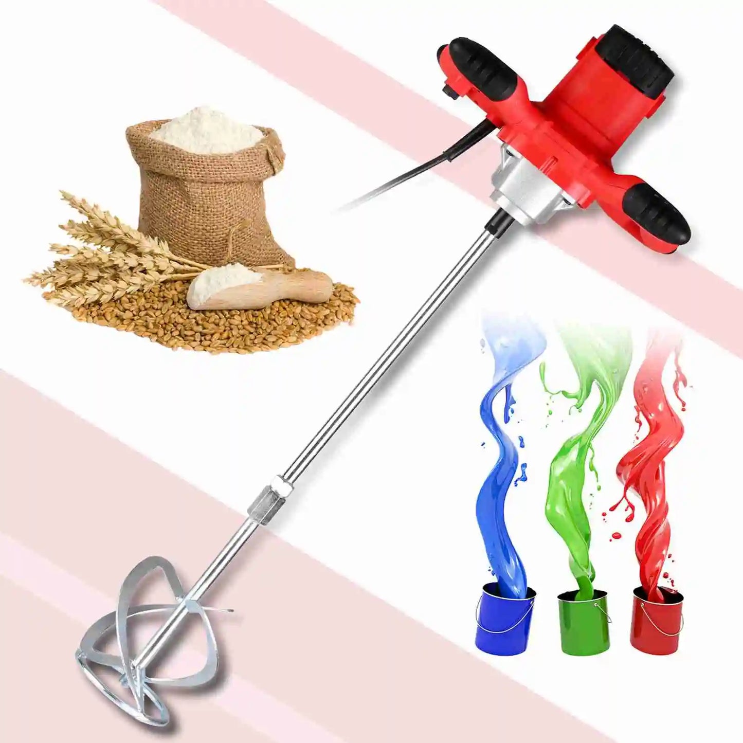 2100W Electric Cement Mixer Stirrer Heavy Duty 6-Speed Regulation Handheld S-type Concrete Mixer for Mortars Paint Mud Grout