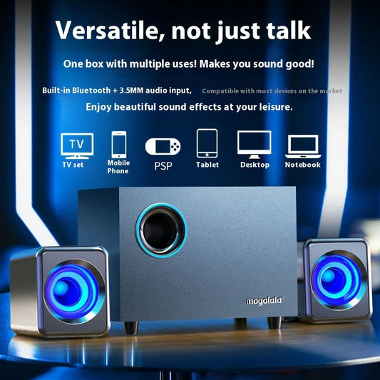 Wireless Bluetooth Computer Speaker Wooden High Volume Loud Desktop Subwoofer Active Audio 3D Surround Sound Bass Game Speakers