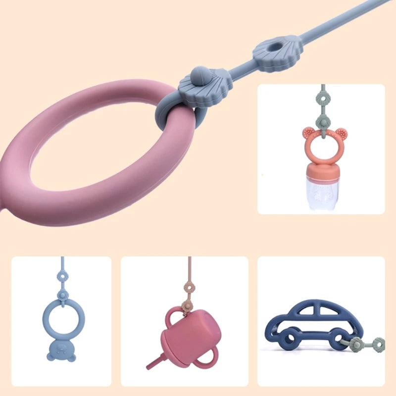 Silicone Pacifier Chain Secure Straps Toy & Cup Holder for Strollers & Chairs