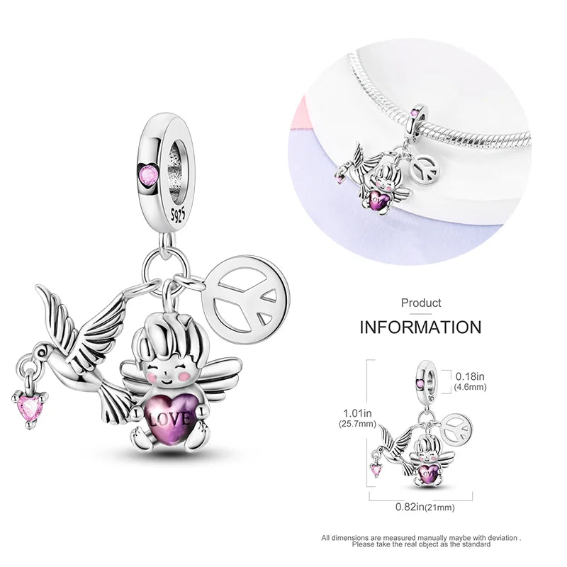New 925 sterling silver bow star love pink series charm beads suitable for 3mm original bracelet DIY fashion jewelry gift