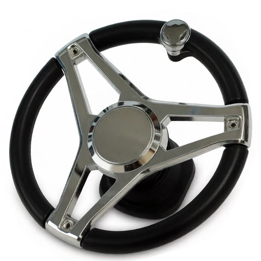 13-1/2 Inch Dia Boat Steering Wheel 3 Spoke, Marine Steering Wheel for Seastar and Verado With Turning Knob