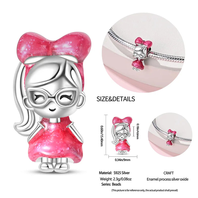 New 925 sterling silver bow star love pink series charm beads suitable for 3mm original bracelet DIY fashion jewelry gift