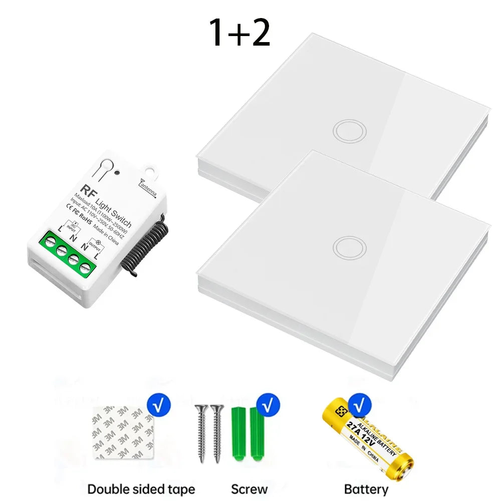 Smart Wireless Light Switch 433Mhz Wall Panel transmitter touch remote control Switch 110V 220V 10A Mini Relay Receiver for Lamp