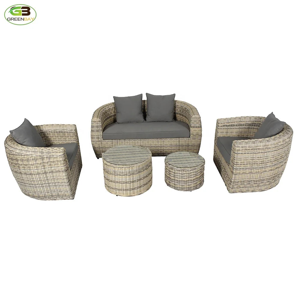 Rattan Outdoor Furniture All-weather Garden Sofa Set for Courtyard Durable 5 Pieces Carton Modern Wicker Outdoor Sofas