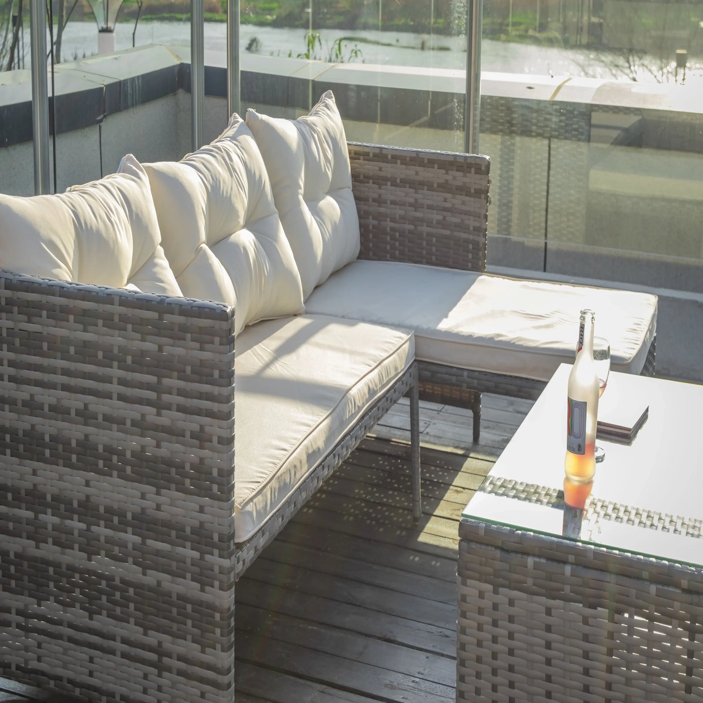 PE rattan chaise-longue sofa table sets fancy hotel patio outdoor furniture sets