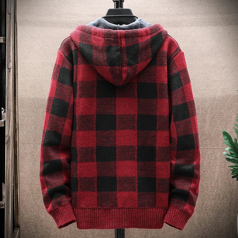 Men's Sweater Jackets Cold Coat Hooded Streetwear Sports Hoodies Y2K Clothing Male Knitwear Fleece Wool Windbreaker Overcoat