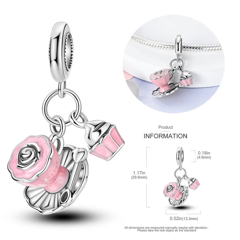 New 925 sterling silver bow star love pink series charm beads suitable for 3mm original bracelet DIY fashion jewelry gift