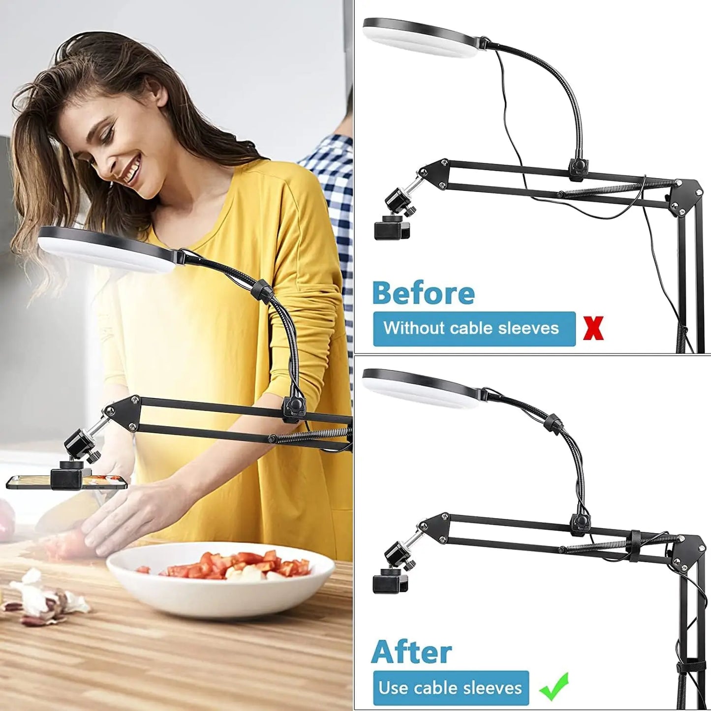 Ring Light with Stand and Phone Holder USB Ring Light with Clamp Overhead Camera Selfie Flexible Desk Tripod for Photography