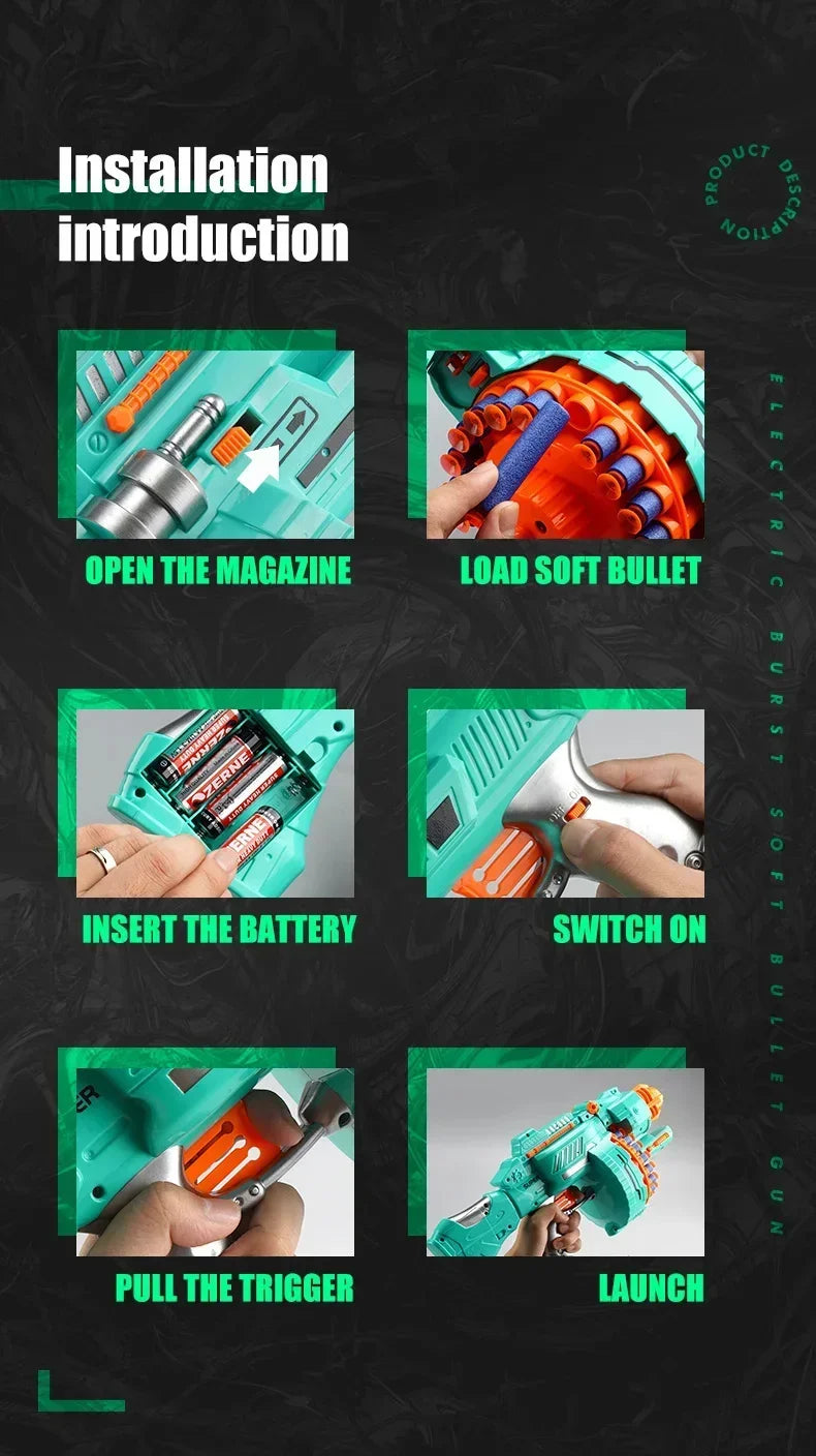Nerfs Gun Toy Children's Electric Continuous Shooting Gatling Suction Cup Soft Bullet BB Gun Juguetes for Kids Gift