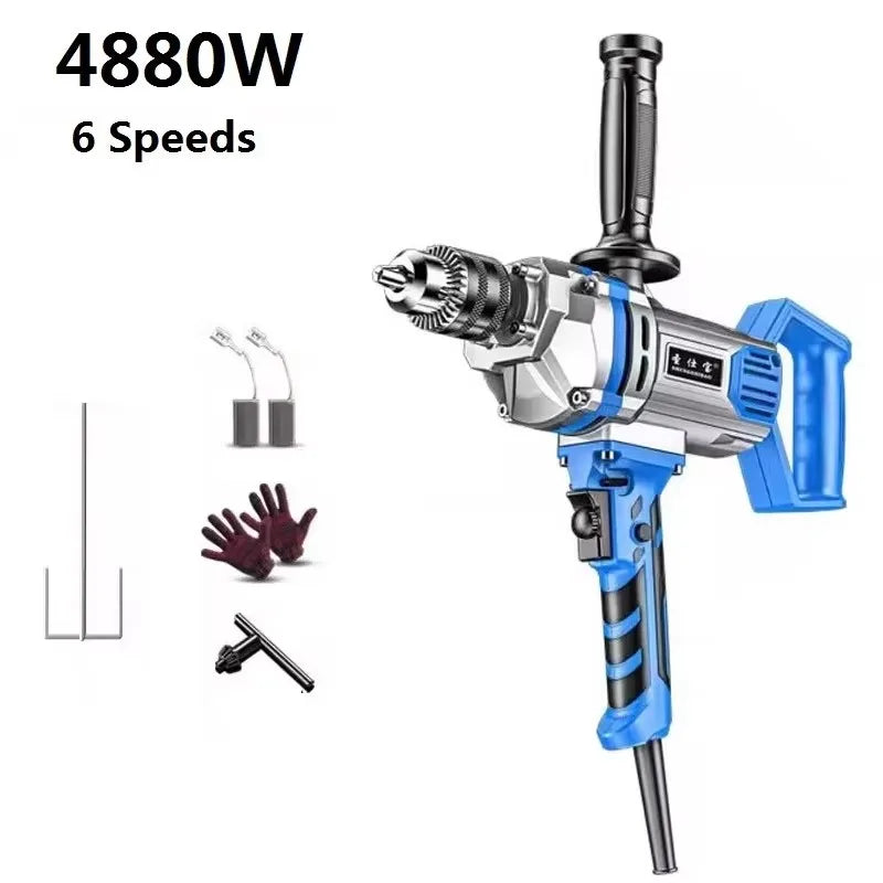 Electric Cement Mixer High Power Concrete Mixer Multifunctional Drill Machine with 6 Adjustable Speed for Mixing Mud Cement