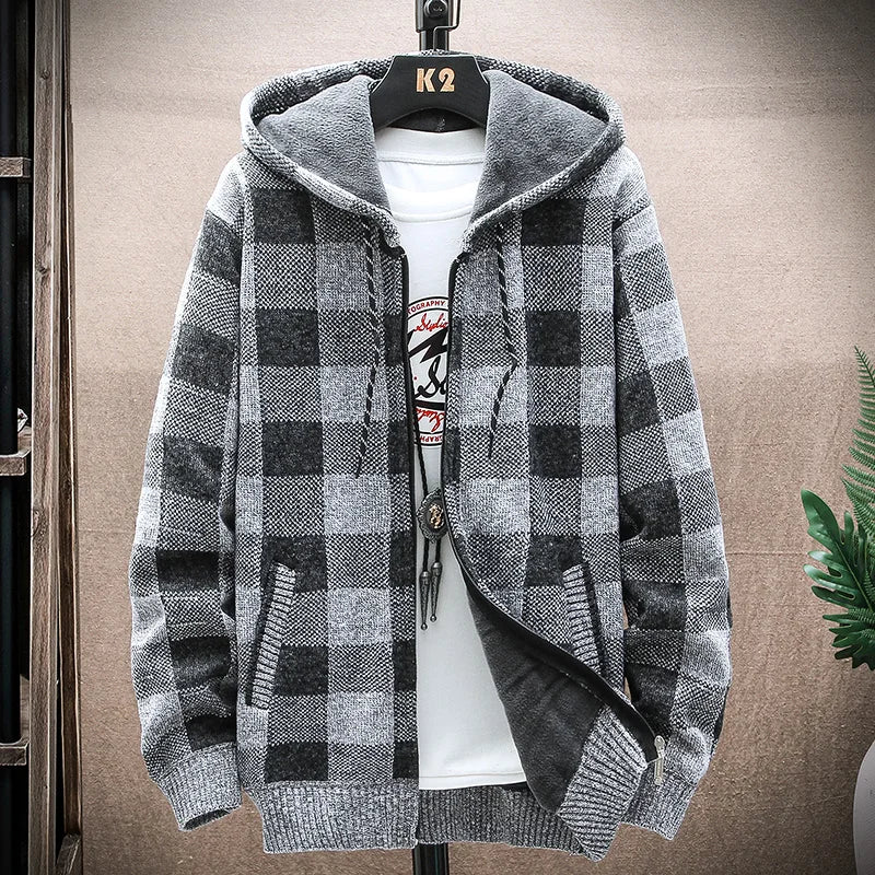 Men's Sweater Jackets Cold Coat Hooded Streetwear Sports Hoodies Y2K Clothing Male Knitwear Fleece Wool Windbreaker Overcoat