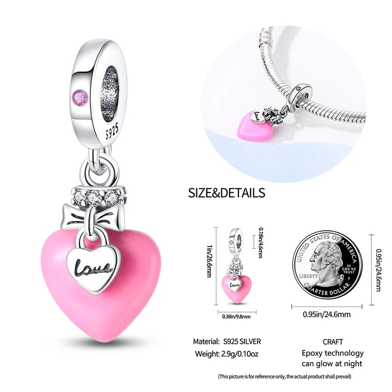 New 925 sterling silver bow star love pink series charm beads suitable for 3mm original bracelet DIY fashion jewelry gift