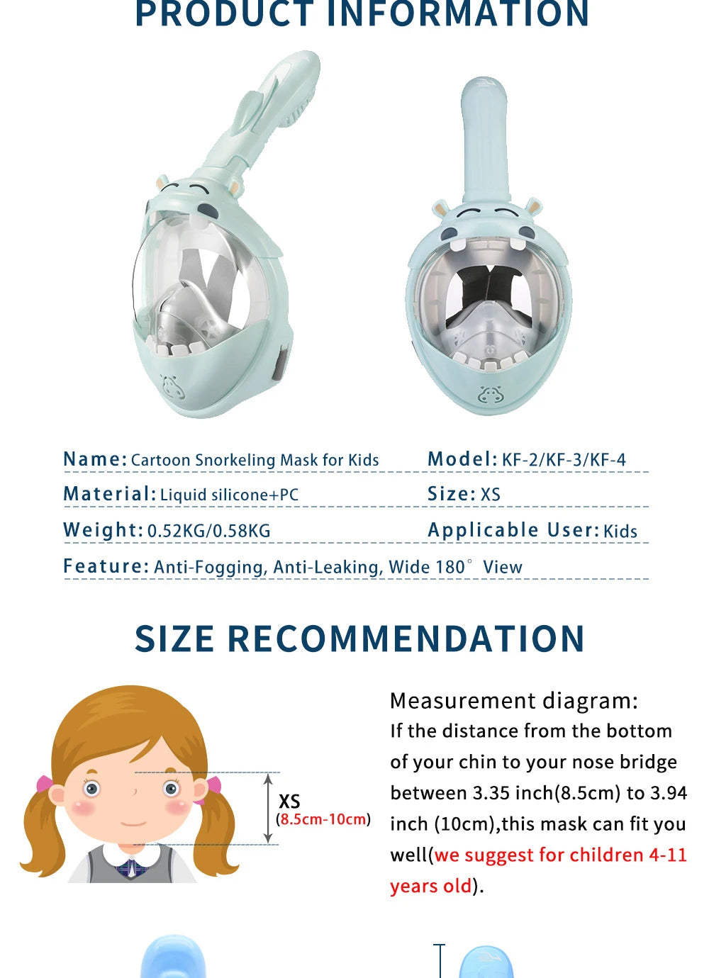 Kids Cartoon Full Face Snorkeling Mask Anti Fog Swimming Diving Mask Children Underwater Scuba Snorkel Set Equipment For Boys Gi