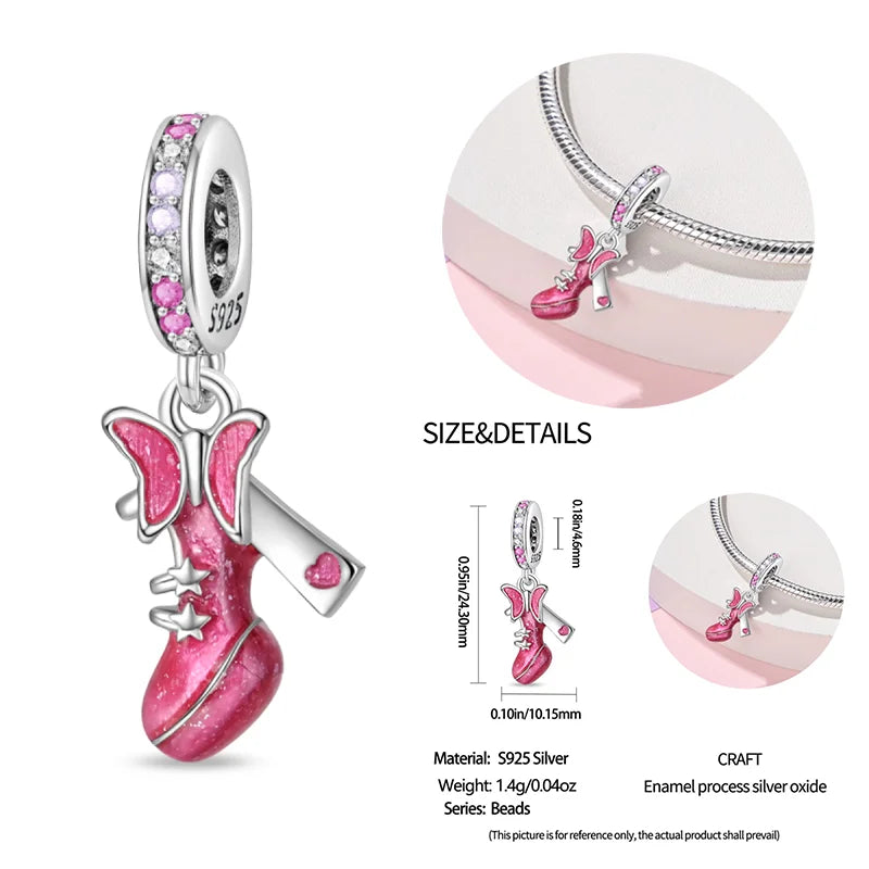 New 925 sterling silver bow star love pink series charm beads suitable for 3mm original bracelet DIY fashion jewelry gift