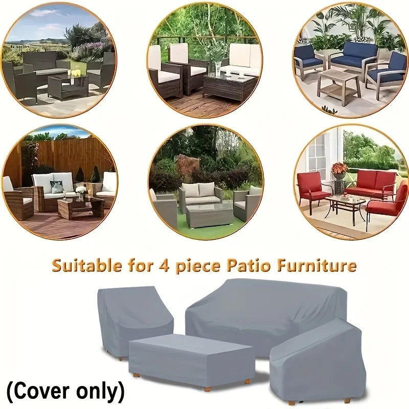 Set of 4 Patio Furniture Covers, Rattan Outdoor Furniture, Gray Patio Four-Piece Covers, Universal for All Seasons