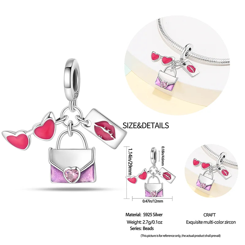 New 925 sterling silver bow star love pink series charm beads suitable for 3mm original bracelet DIY fashion jewelry gift