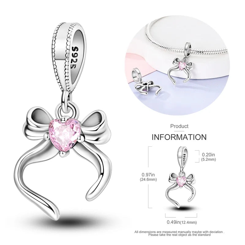 New 925 sterling silver bow star love pink series charm beads suitable for 3mm original bracelet DIY fashion jewelry gift