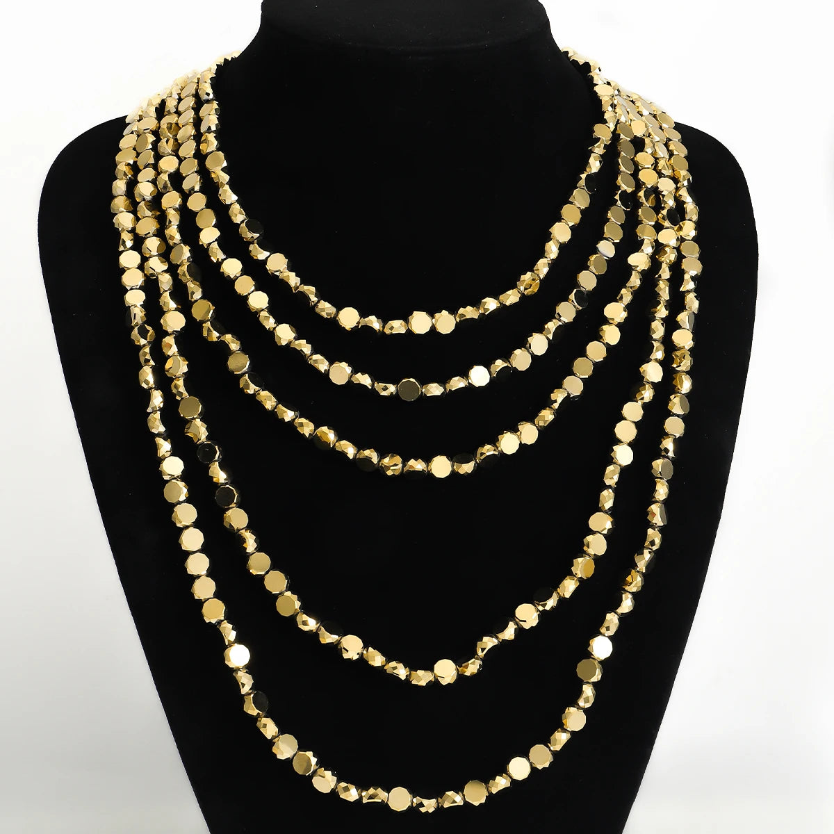 Golden Heavy Multilayer Beaded Chain Necklace For Women European American Bling Exaggerated Charm Party Jewelry Gift