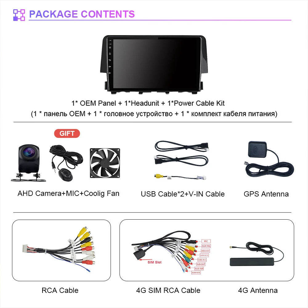 Android 15 Carplay Auto Car Radio Multimedia Player For Honda Civic 10 FC FK 2015 - 2020 Audio Autoradio Stereo 2din Wireless BT