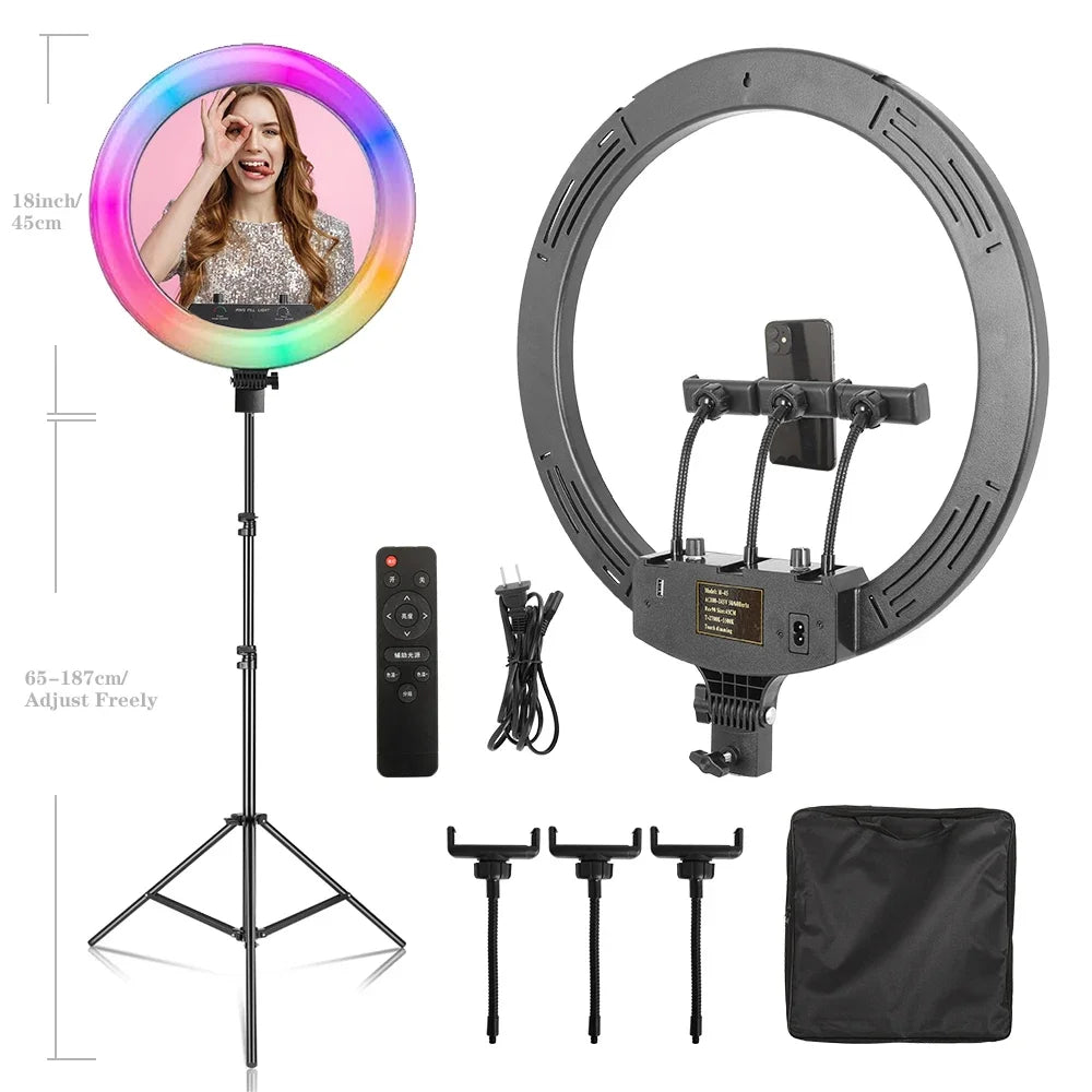 SH 18 Inch Knob Ring Light LED Selfie Video Lamp With Tripod Stand Phone Clip For YouTube Live Lighting Photo Photography Studio