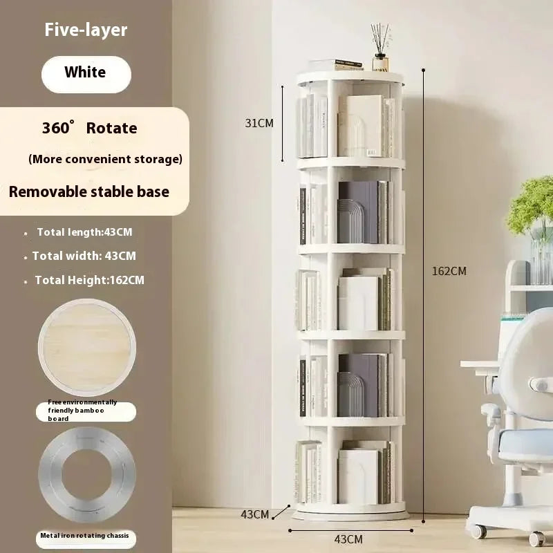 Cabinets Bedroom White Bookcase Display Shelves Mobile Rotating Bookcase Organizer Round Estante Para Livros Modular Furnitures