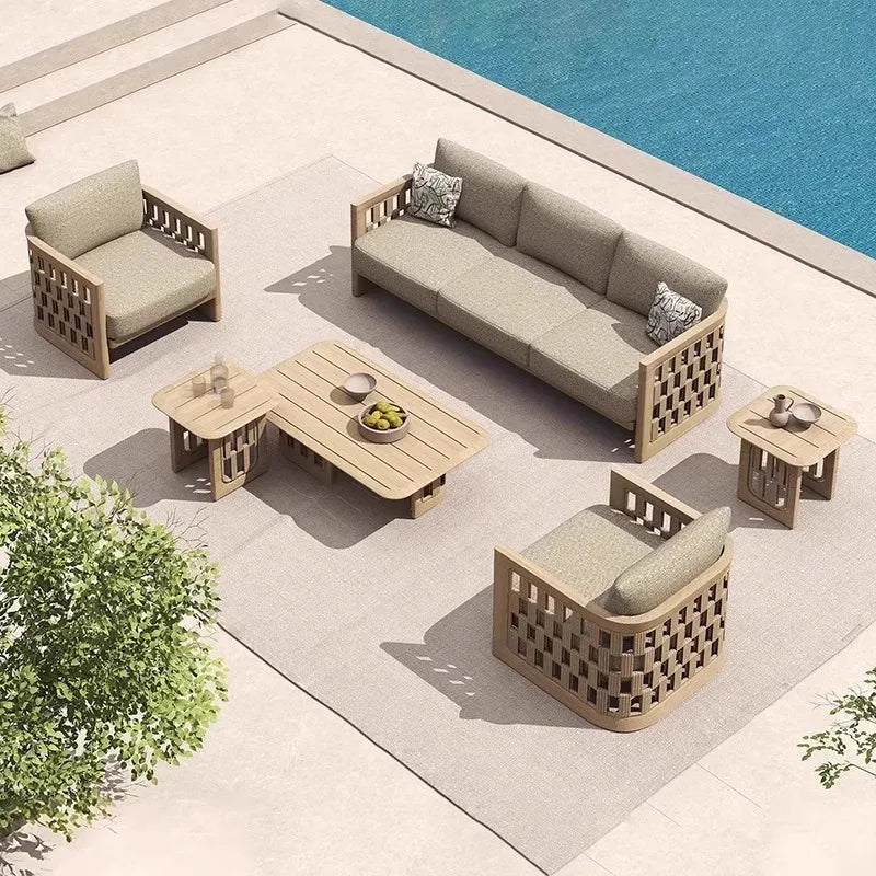 Contemporary Best Selling Garden Furniture Set Patio Rattan Outdoor Garden Sofa Solid Wood Courtyard Furniture Rattan Sofas