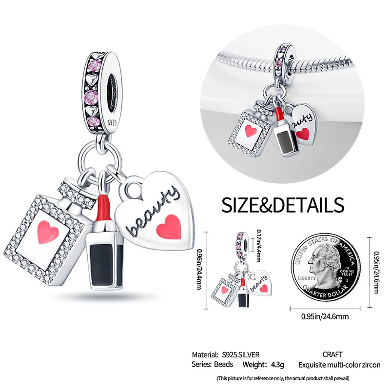 New 925 sterling silver bow star love pink series charm beads suitable for 3mm original bracelet DIY fashion jewelry gift