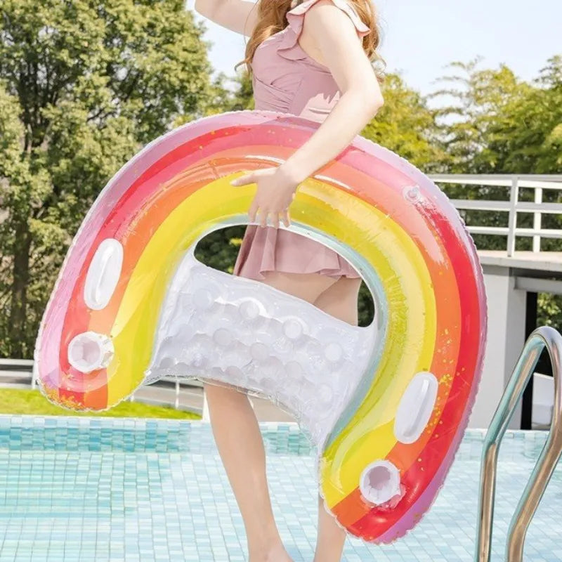 1pc Inflatable U-Shaped Pool Float PVC Material Comfortable Lounger with Cup Holder Durable Water Float Row for Swimming Pool