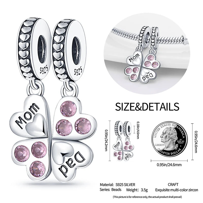 New 925 sterling silver bow star love pink series charm beads suitable for 3mm original bracelet DIY fashion jewelry gift