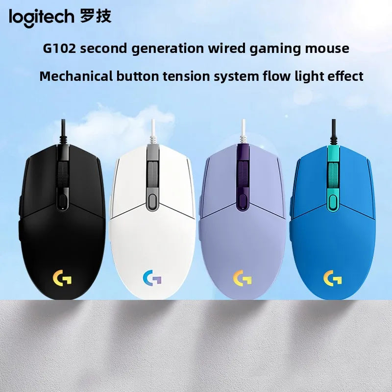 Logitech G102 Mouse USB Wired Gaming Mouse 8000 DPI Rainbow Optical Effect Screen For PC/Mac Computer and Laptop