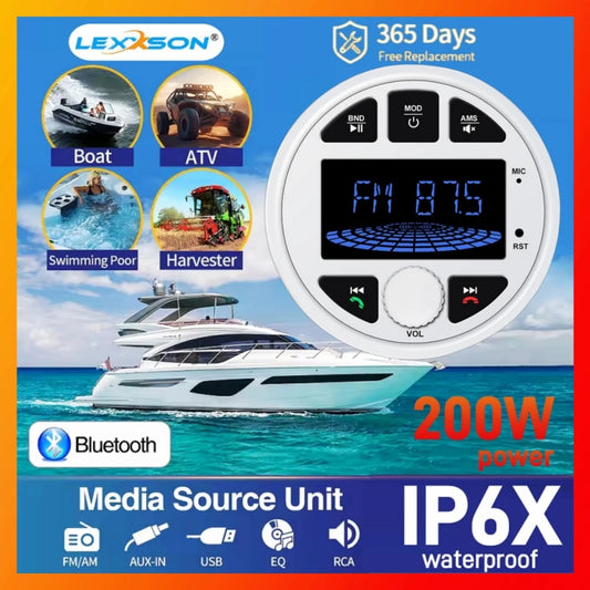 Boat Radio Media Player Marine Stereo MP3 Waterproof Bluetooth Audio Radio FM AM Receiver Fit for Harvesters ATV UTV SPA RZR