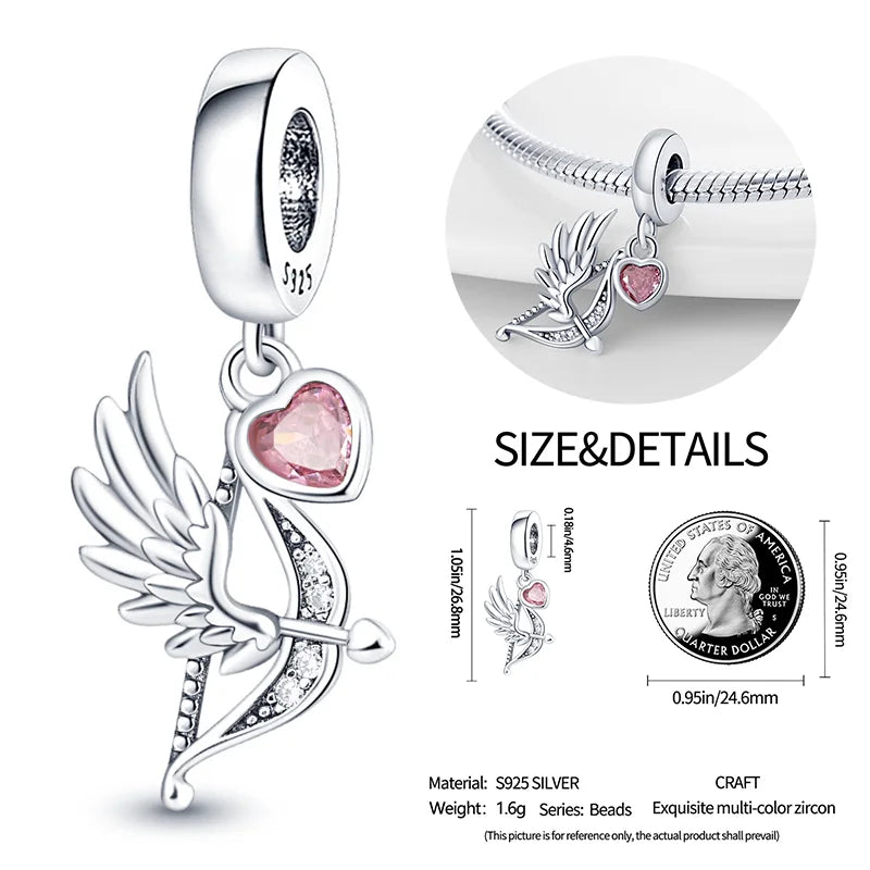 New 925 sterling silver bow star love pink series charm beads suitable for 3mm original bracelet DIY fashion jewelry gift
