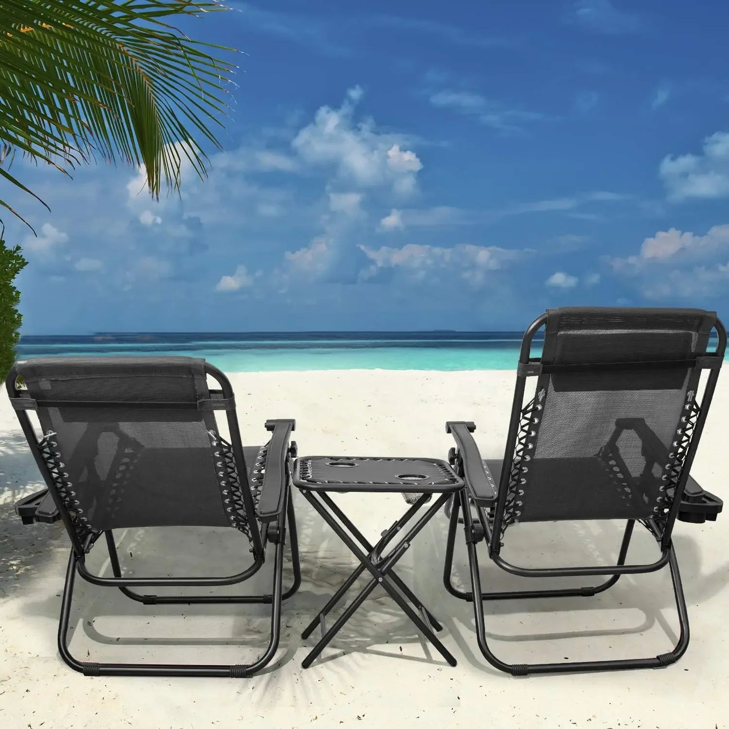 Homfa Garden Sun Lounger Set with Table Folding Adjustable Zero Gravity Recliner Chair Seat Indoor/Outdoor