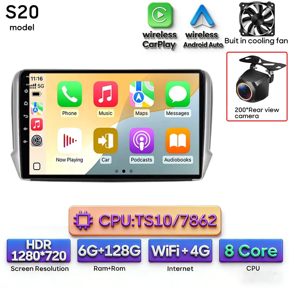 Android Audio Screen For Peugeot 2008 208 2012 - 2018 Car Radio Multimedia Video Player Carplay Auto 4G Wif DSP Navigation GPS