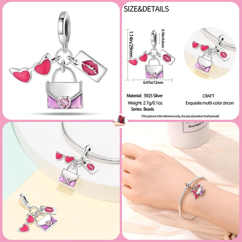 New 925 sterling silver bow star love pink series charm beads suitable for 3mm original bracelet DIY fashion jewelry gift