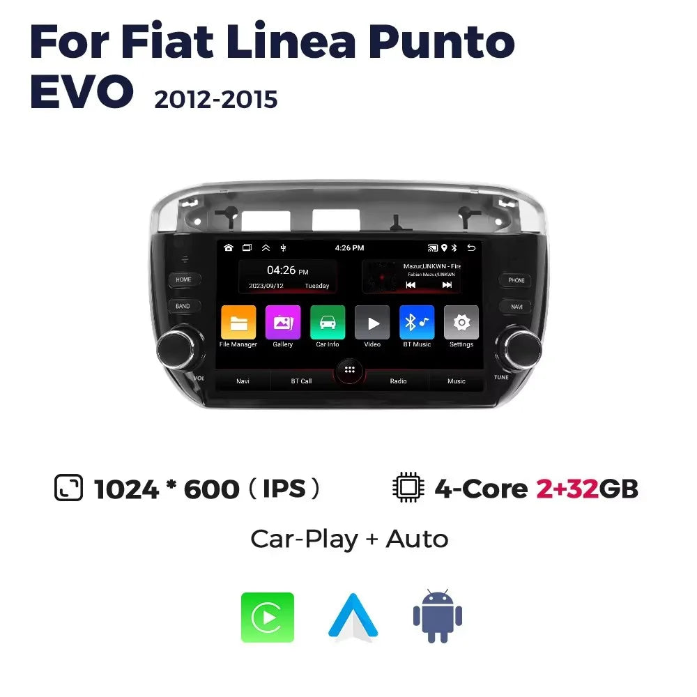 Carplay Andorid Auto Car Radio for Fiat Linea Punto EVO 2012-2015 Intelligent System Player WIFI BT Audio FM Stereo Automotivo