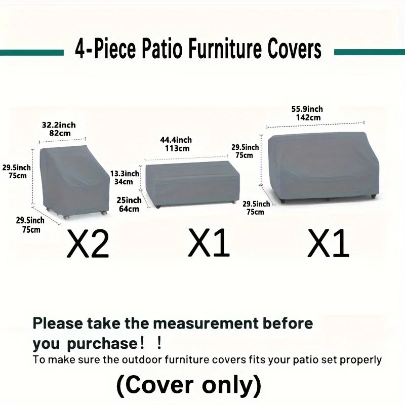 Set of 4 Patio Furniture Covers, Rattan Outdoor Furniture, Gray Patio Four-Piece Covers, Universal for All Seasons