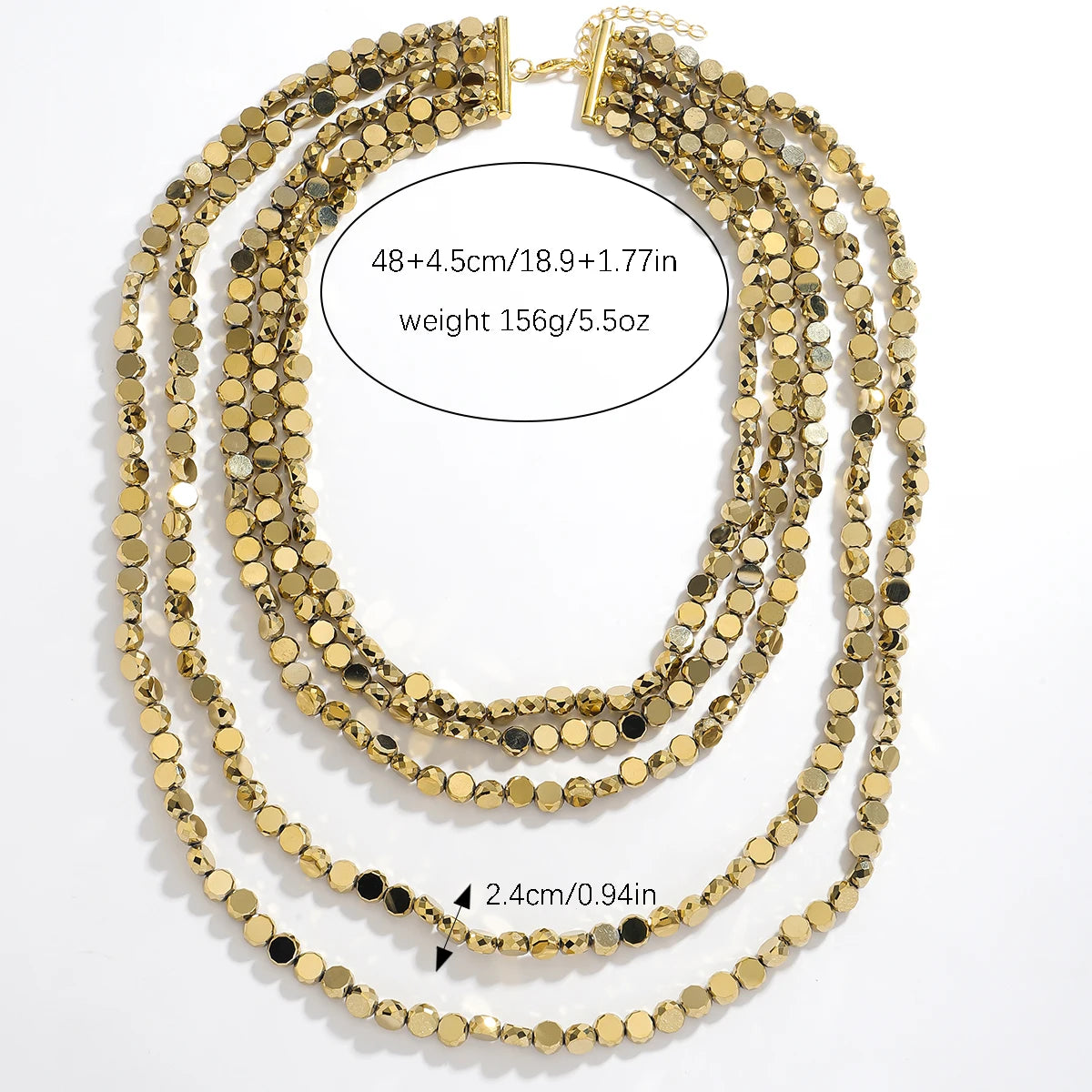 Golden Heavy Multilayer Beaded Chain Necklace For Women European American Bling Exaggerated Charm Party Jewelry Gift