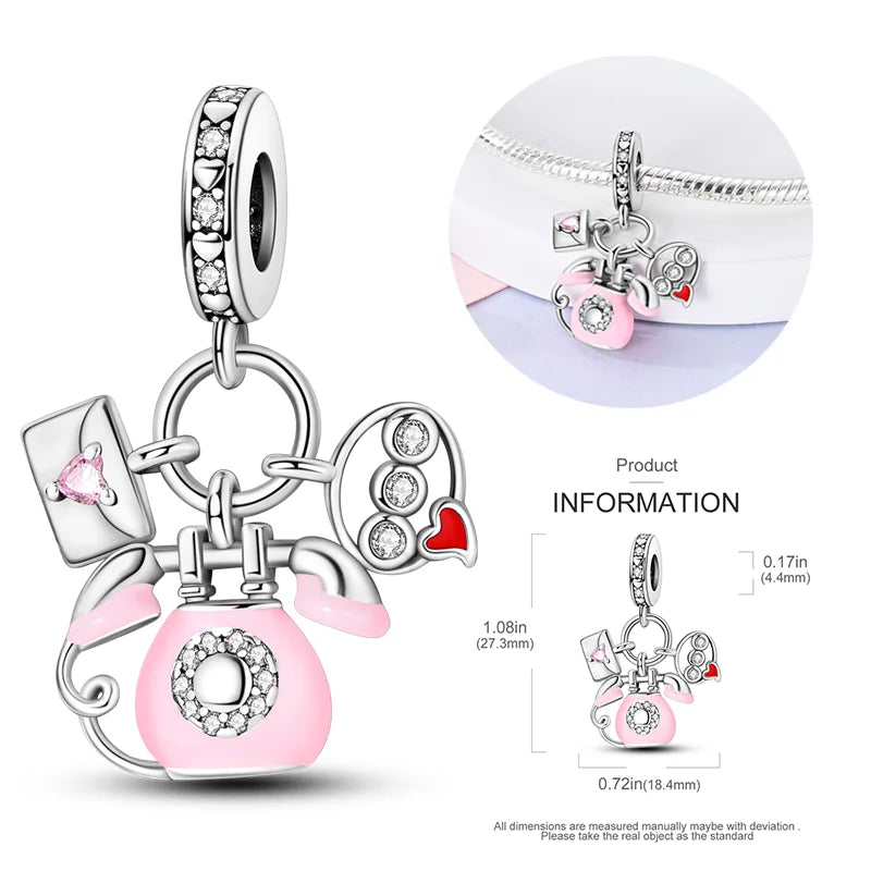 New 925 sterling silver bow star love pink series charm beads suitable for 3mm original bracelet DIY fashion jewelry gift