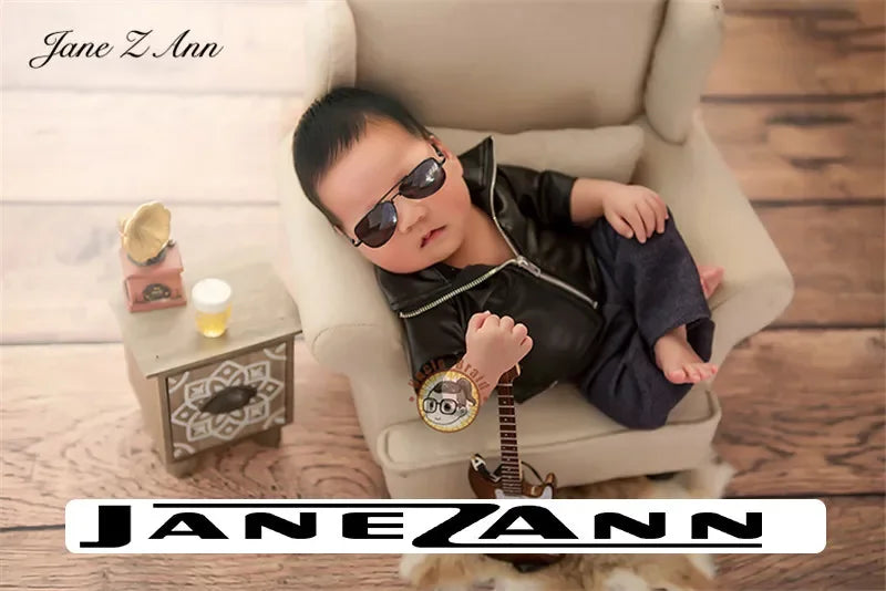 Newborn Photography props infant faux Leather jacket pants Social People cool boy  boss creative studio shooting item