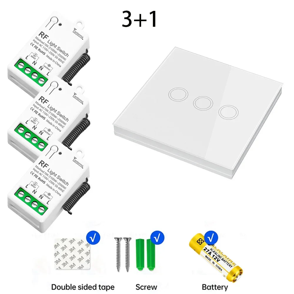Smart Wireless Light Switch 433Mhz Wall Panel transmitter touch remote control Switch 110V 220V 10A Mini Relay Receiver for Lamp