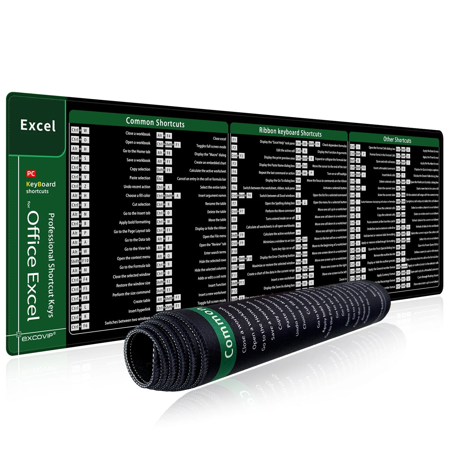 EXCO Excel Shortcuts Mouse Pad Large Extended Office Computer Desk Mat Big Keyboard Mousepad with Stitched Edge Non-Slip Base