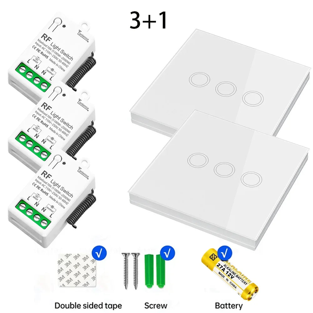 Smart Wireless Light Switch 433Mhz Wall Panel transmitter touch remote control Switch 110V 220V 10A Mini Relay Receiver for Lamp