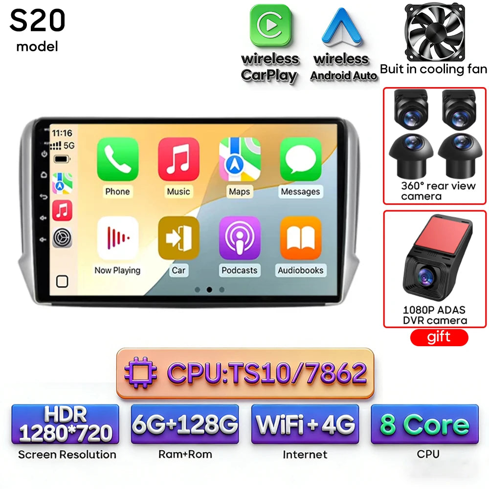 Android Audio Screen For Peugeot 2008 208 2012 - 2018 Car Radio Multimedia Video Player Carplay Auto 4G Wif DSP Navigation GPS